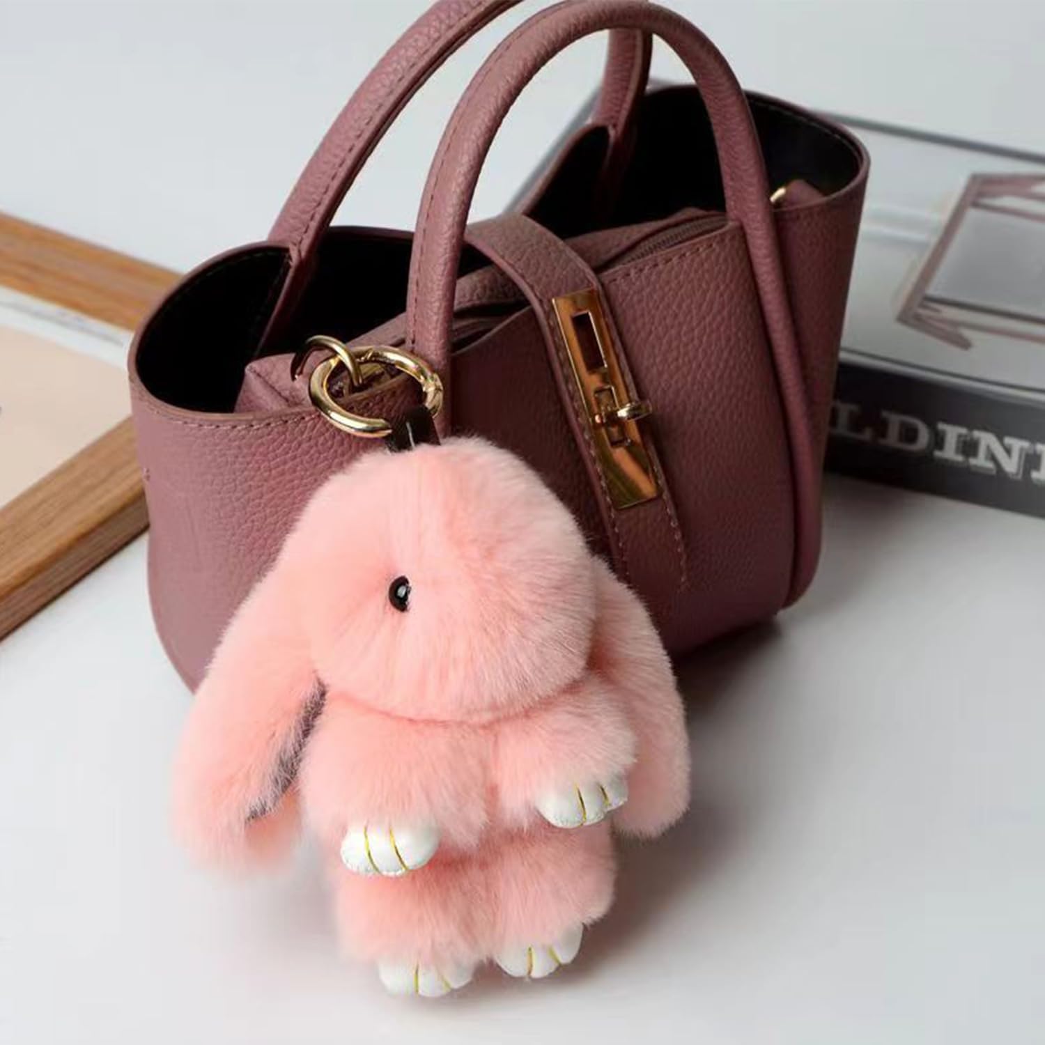 Keychain,Key Chains Women Cute Rabbit,Car keyrings leather handbags(Pink)