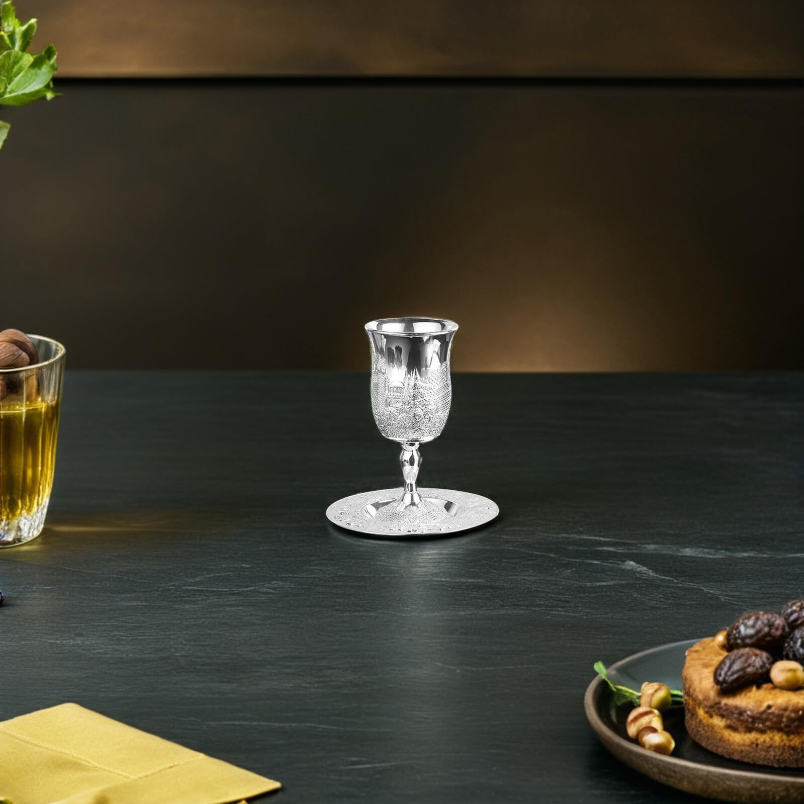 SOLUSTRE Ensemble de Coupe en Alliage de Zinc Design Délicat et Élégant Kiddouch Argenté pour Célébration de Pâque et Dîner de Shabbos