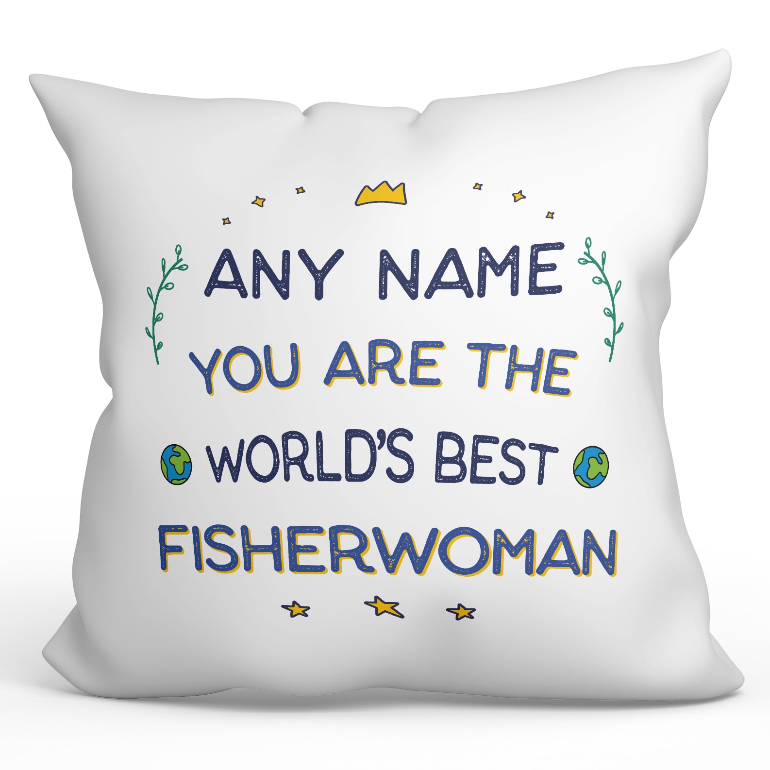 MUGFFINS Personalised Cushion for FISHERWOMAN woman Padding included - in English - World's Best - Funny custom gift - Pillow: cover and filling 15.7x15.7 inches โ image 1