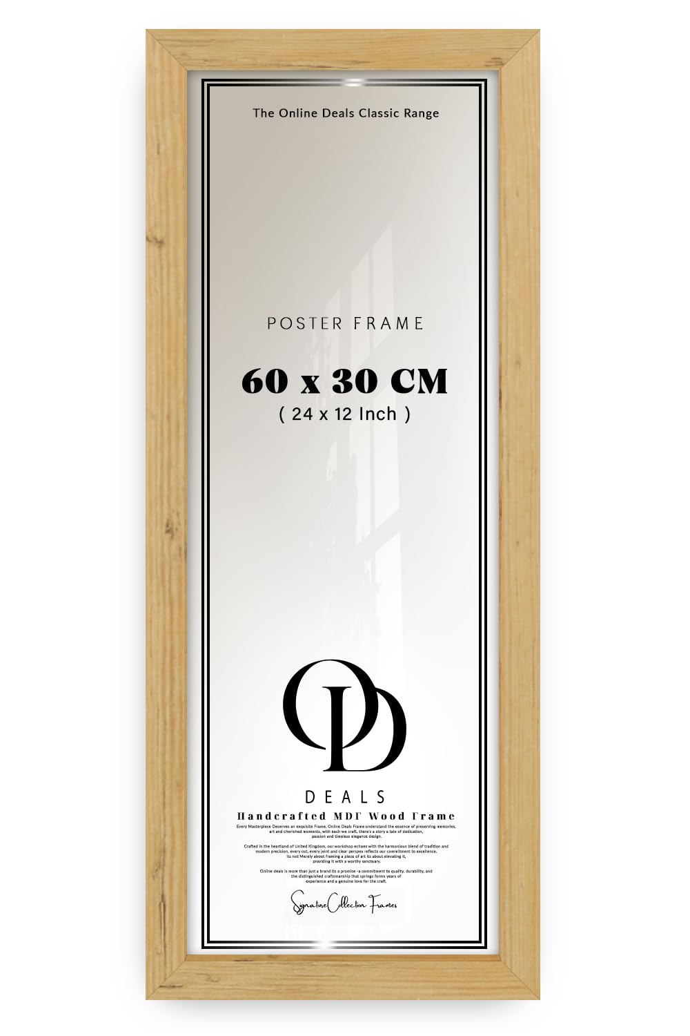 OD Deals 60x30cm (600x300mm) Poster Frame | Solid MDF Construction | Flat Classic Profile | Acrylic Front | Wall Mounted Portrait & Landscape Display | Pine