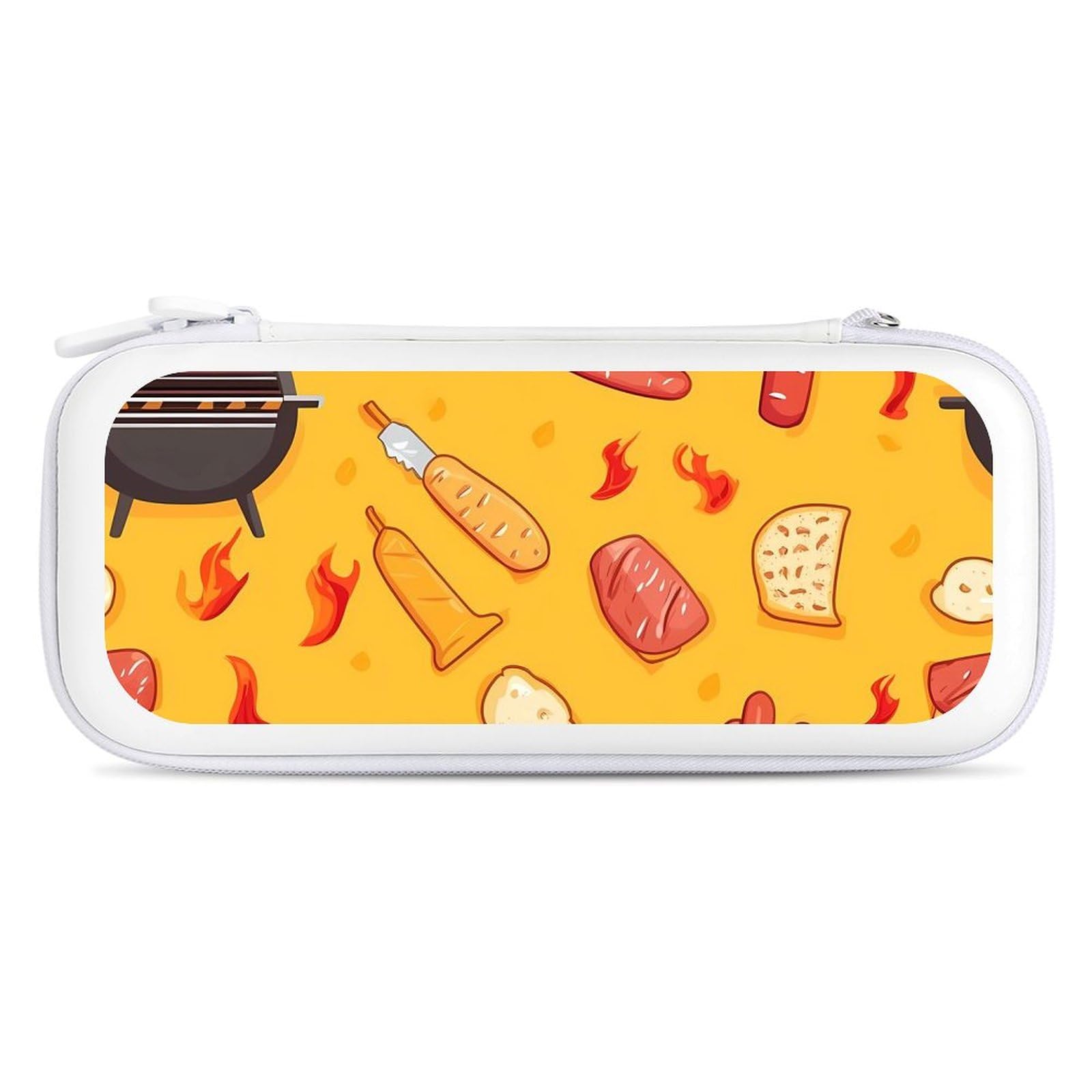 Barbecue Pattern Compatible with Switch Carrying Case Hard Travel Game Bag Pouch with 15 Games Accessories White-style