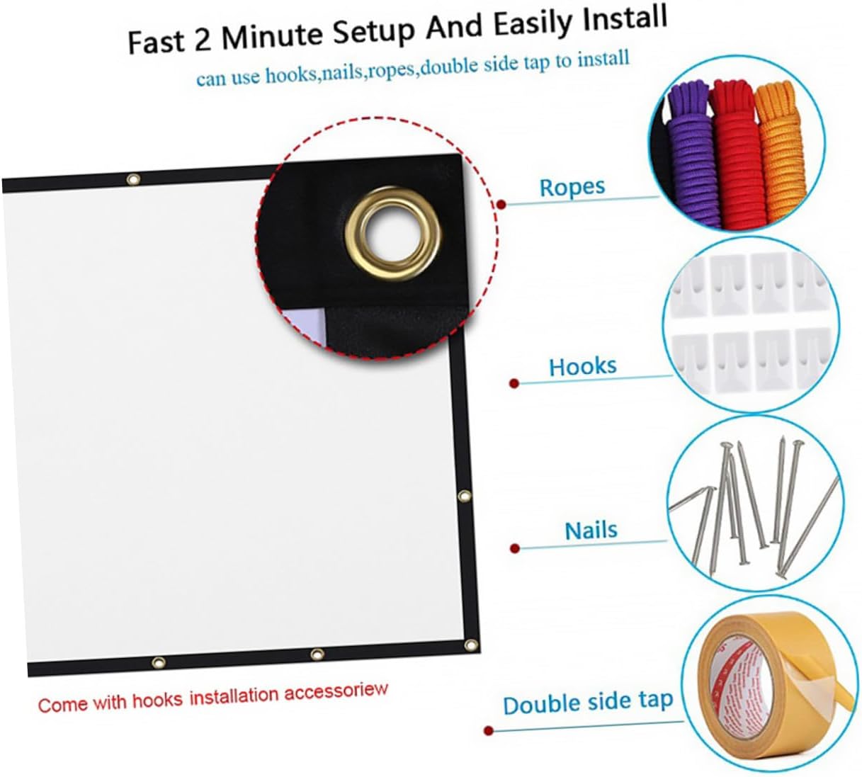 Polyester Portable Projection Screen for Indoor Outdoor Home Theater Camping Movie Night