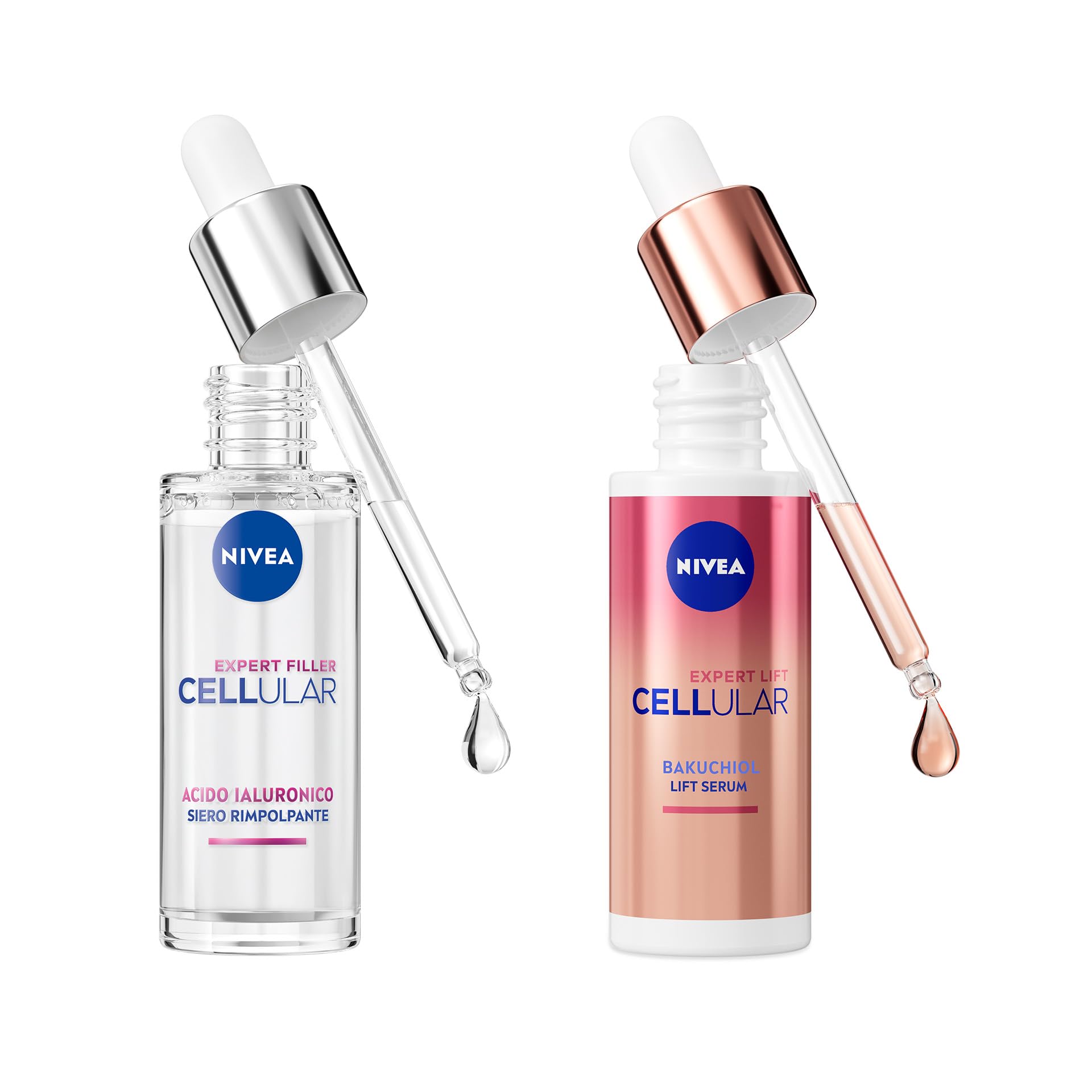 NIVEA Cellular Expert Skincare Kit, Set skincare completo con Siero Viso Acido Ialuronico Rimpolpante 30 ml e Siero Bakuchiol Effetto Lifting 30 ml per una pelle rimpolpata e rassodata