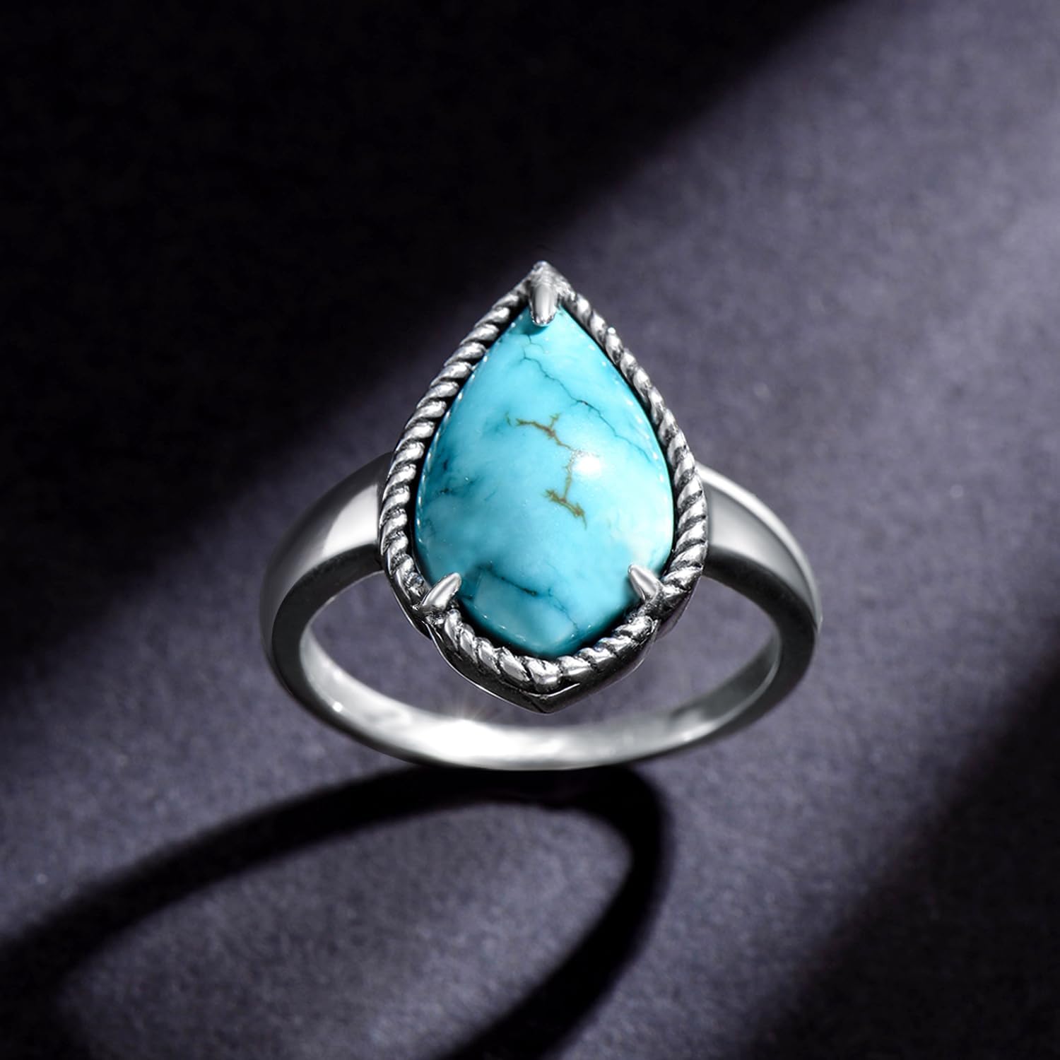 Genuine Turquoise Rings Jewelry for Women Large Teardrop Gemstone 925 Sterling Silver Ring for Her Wife - Image 5