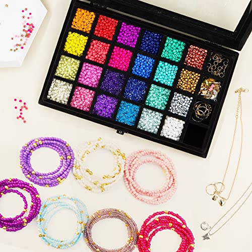 6100 Pcs Bracelet Making Kit - Jewelry Making Kit, Beads For Jewelry Making - 24 Color Glass Beads For Bracelets Making - Bracelet Kit, Bead Bracelet Making Kit - Diy Beads Necklace Bracelet Kit Set #TOP4