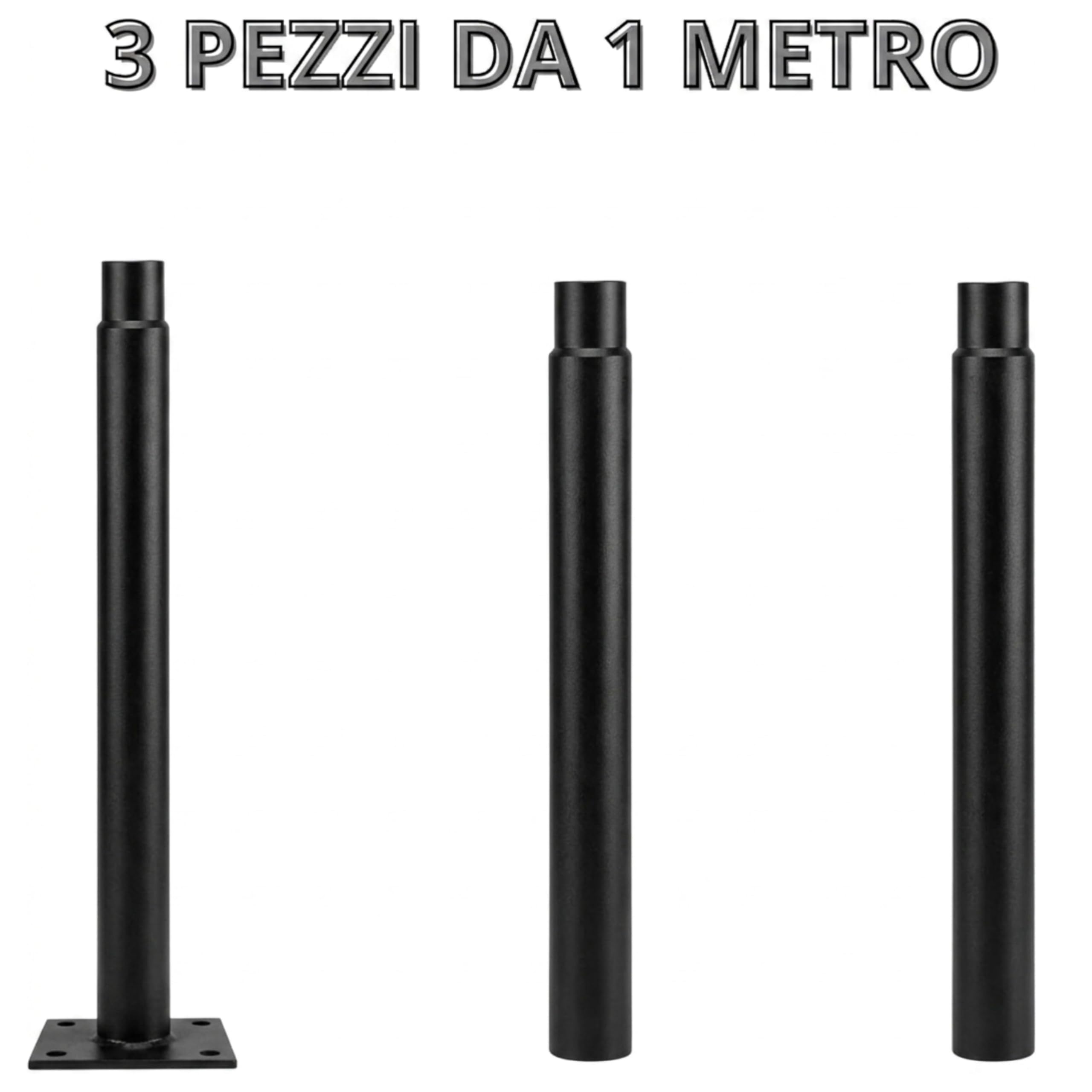 YASTA Palo per Lampione Solare 3 Metri, Supporto Nero con Finitura Ruvida con Diametro 7.5cm, Base Rinforzata per Fari LED Esterni, Giardino e Cortile - Design Moderno e Antigraffio