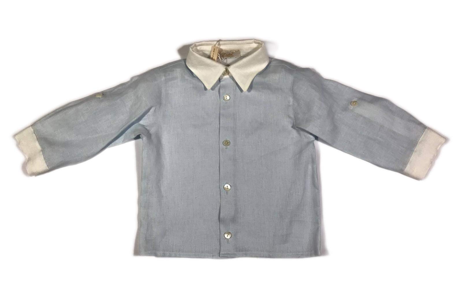 LADIA Completo Celeste-Bianco Bambino per Cerimonia/Battesimo 100% Cotone Filo di Scozia e Puro Lino 12 Mesi