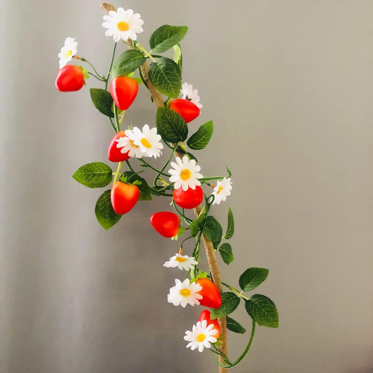 Artificial Strawberry Flower Vine 6.6FT Strawberry Flowers Plant Vine Garland for Valentine's, Wedding Birthday Garden Festival Indoor Decor (2 Strand)