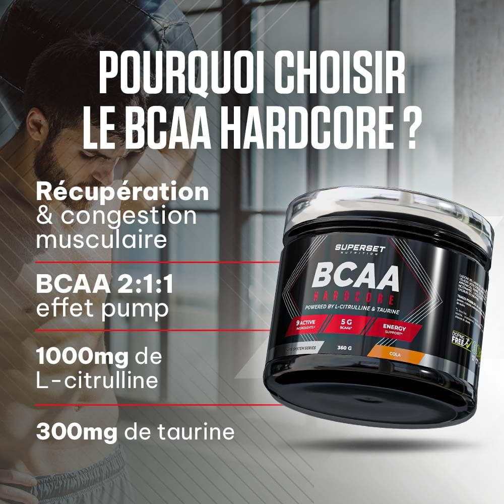SUPERSET NUTRITION | Bcaa Hardcore (360g) | BCAA | BCAA 2:1:1 effet Pump, Fruits Rouges