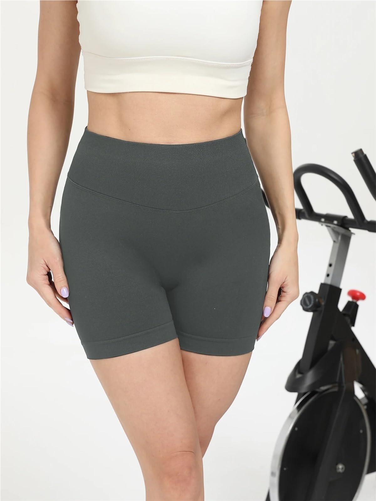 Short Sport Femme Short d'entraînement 4 pièces for Femme, Taille Haute, sans Coutures, Effet froissé, for Le Yoga et la Gym(S)