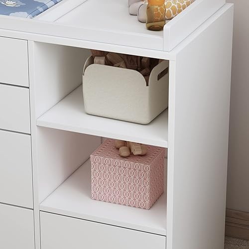 Miniatura 4 de AIEGLE Cómoda de bebé para guardería, cómoda de dormitorio blanca con 5 cajones y estantes de almacenamiento, cómoda de madera para almacenamiento
