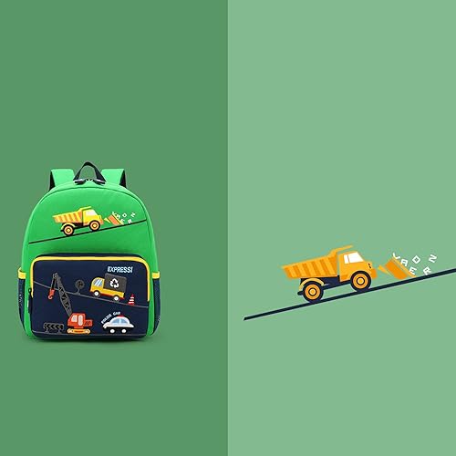 Vista 7 de willikiva Mochila infantil de dinosaurio para niños y niñas, bolsa preescolar impermeable (autobús verde)