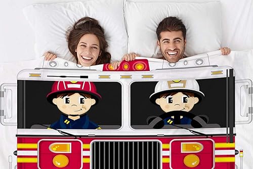 Miniatura 4 de Mugod Manta de franela de dibujos animados para niños, niñas, perro, gato, camión de bomberos, color rojo, mullida, suave, acogedora, cálida, para