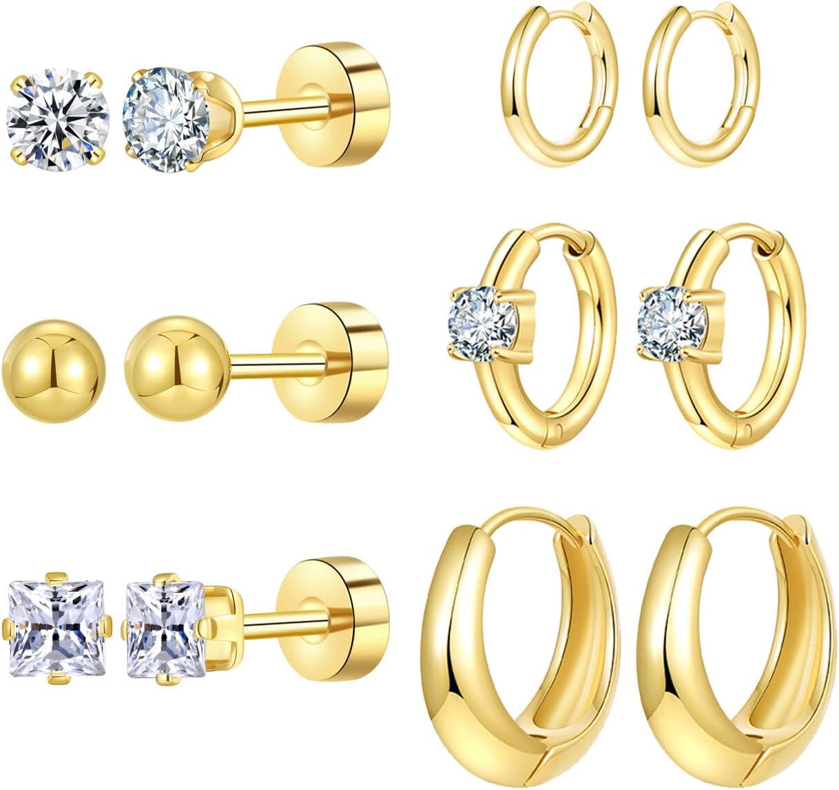 Silver Gold Plated Surgical Steel Flat Back Earrings for Women Hypoallergenic 14K G...