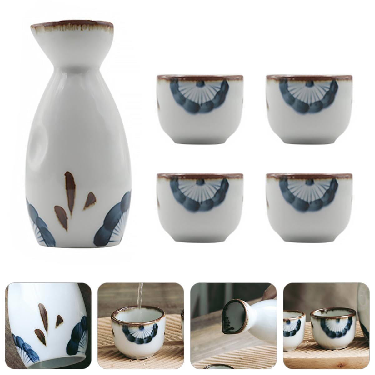 POPETPOP Service à Saké Design Délicat et Robuste et Tasse 35ml 5 Pièces en Céramique Style Japonerie Pot 170ml pour Décoration et Réception Familiale