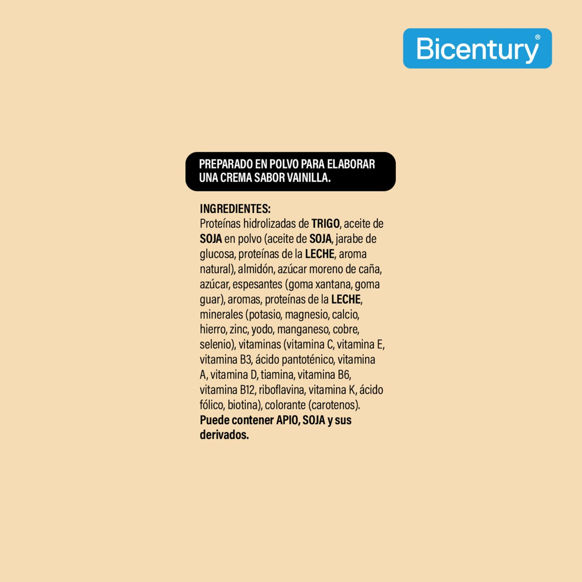 Bicentury Crema Completa Sustitutiva de Comida Sabor Vainilla, Rico en Proteínas y Bajo en Grasas saturadas, Una crema equivale a una comida completa, 540 g, 18 raciones