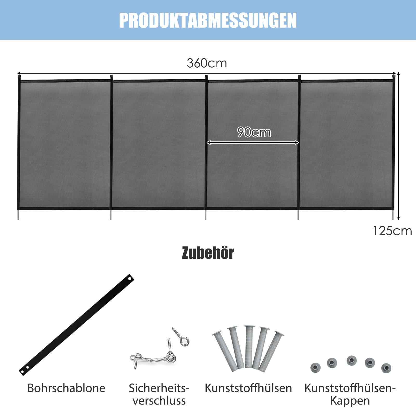 SOARS Poolzaun 360 x 125 cm, 4er Poolschutzzaun faltbar