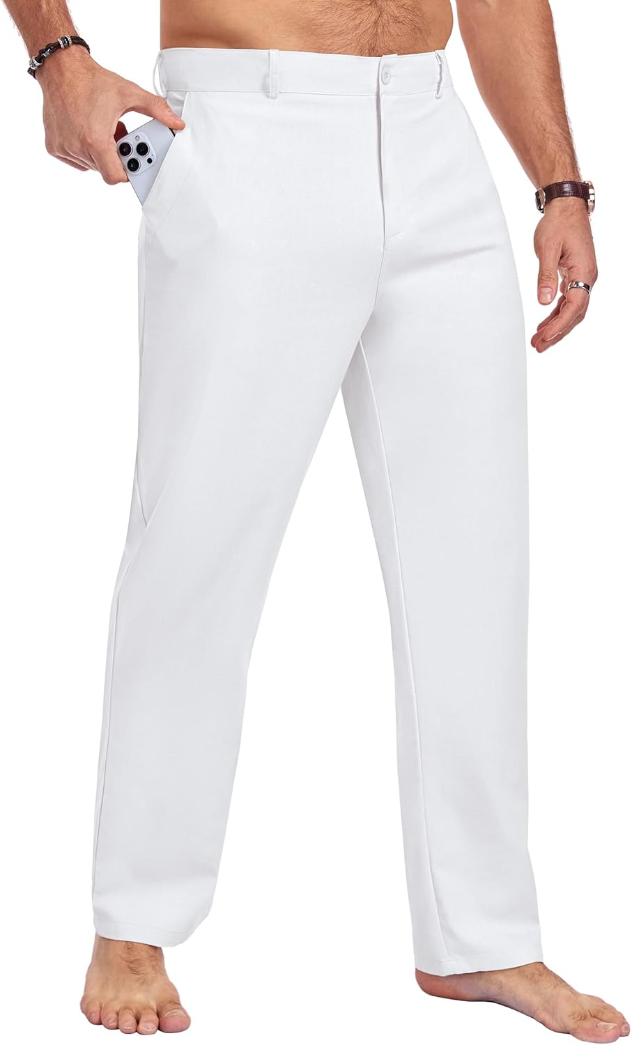 Puimentiua Men Linen Cotton Pants, Work Pants for Men Elastic Drawstring Waist Spring Summer Bussiness Casual Trousers - Image 4