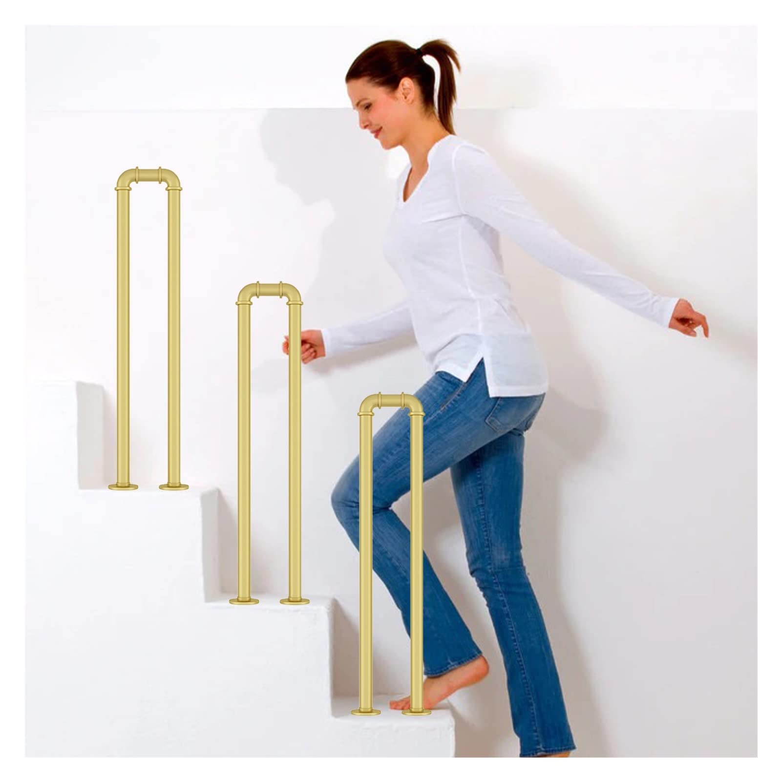 Meiiron U Shaped Staircase Handrails, Stair Railings for Steps Porch Garage, Safety Grab Bar for Stairs - 1PC Decking Railings (Color : Gold, Size : 85cm(33.4"))