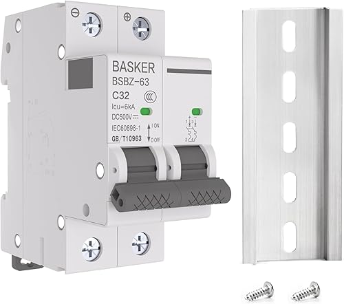 BASKER Disyuntor de CC, interruptor de desconexión solar de 32 amperios, 2 polos, 500 V, para sistema solar fotovoltaico, sistema de rejilla, viaje