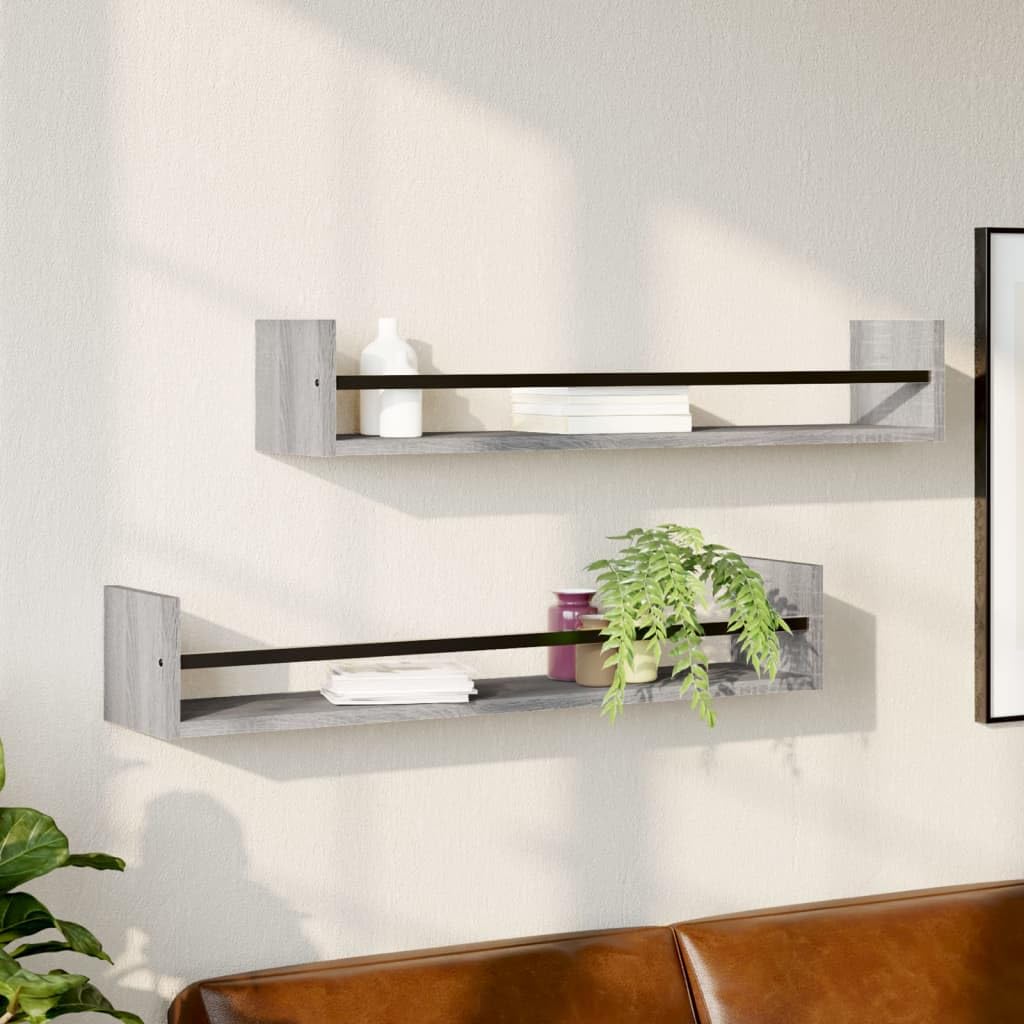 Estantería de pared con barras 2 unidades gris Sonoma 80 x 16 x 14 cm, material de madera, estantes flotantes para baño, dormitorio, toallero multifuncional, resistente a la humedad