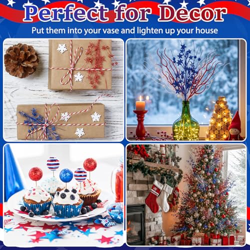 Suncalla 24 Pcs 4th of July Picks 17" Patriotic Berry Stem Picks Decorations Red Blue White Star Ball Ornaments for Wreath DIY Crafts Vase Filler 250th Anniversary Independence Day Party Decoration by Suncalla - Image 6