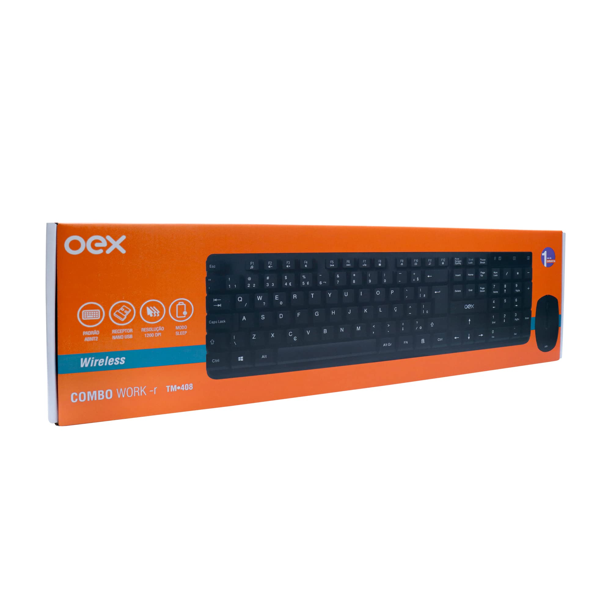 Combo Teclado e Mouse sem fio 1200 DPI OEX Work TM408 - Preto
