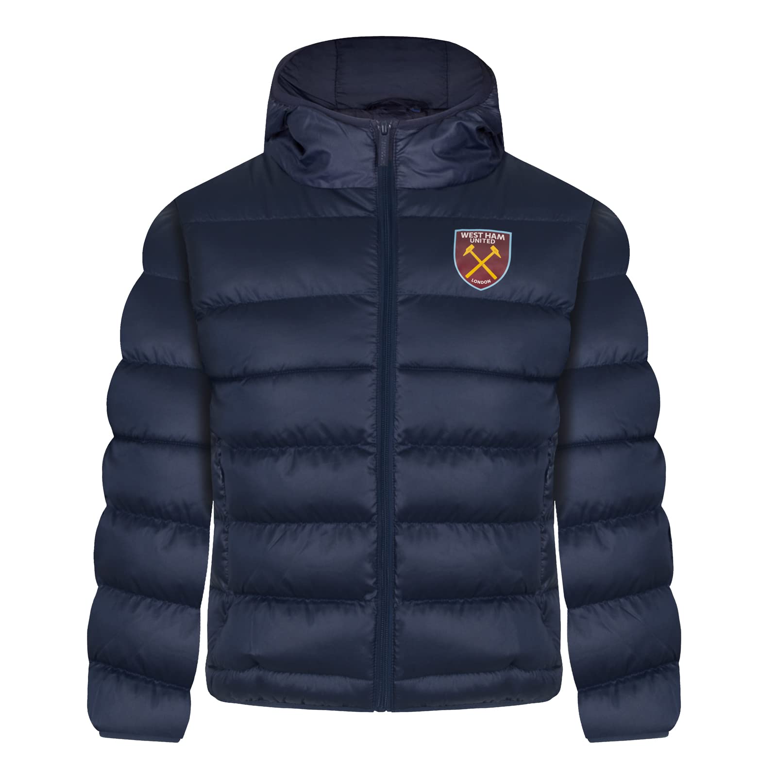 West Ham United FC Kids Blue Quilted Long Sleeve Hooded Jacket - Polyester