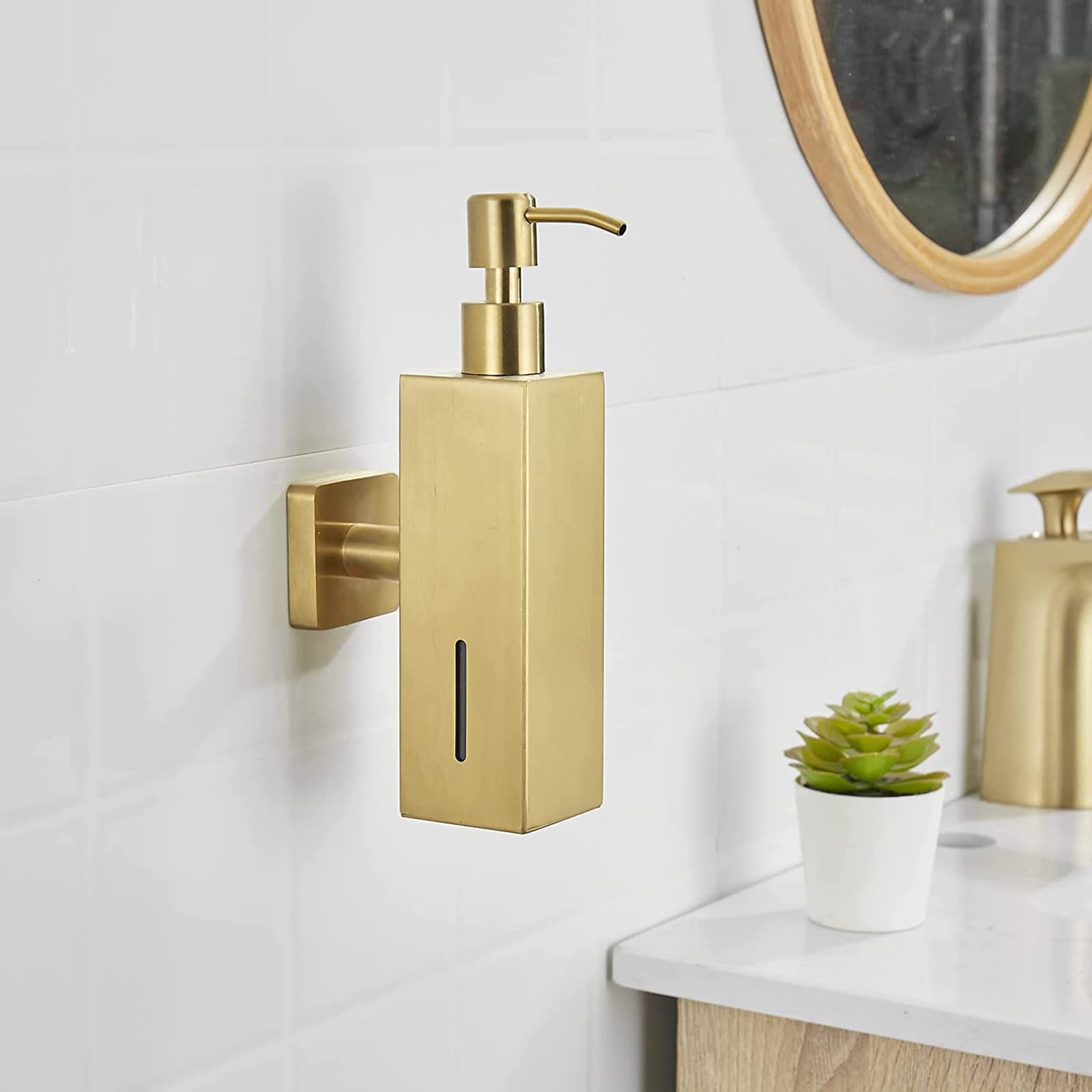 Dispenser Sapone Bagno, Dispenser Sapone Cucina Ricaricabile 250ml Dispenser Sapone Acciaio Inossidabile Dispenser Detersivo Lavatrice per Casa Hotel Ristoranti Oro