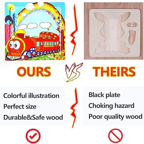 Miniatura 3 de Rompecabezas de madera de animales y vehículos para niños de 2 a 5 años, 9 piezas de juguetes educativos vibrantes para niños pequeños, juego de 6