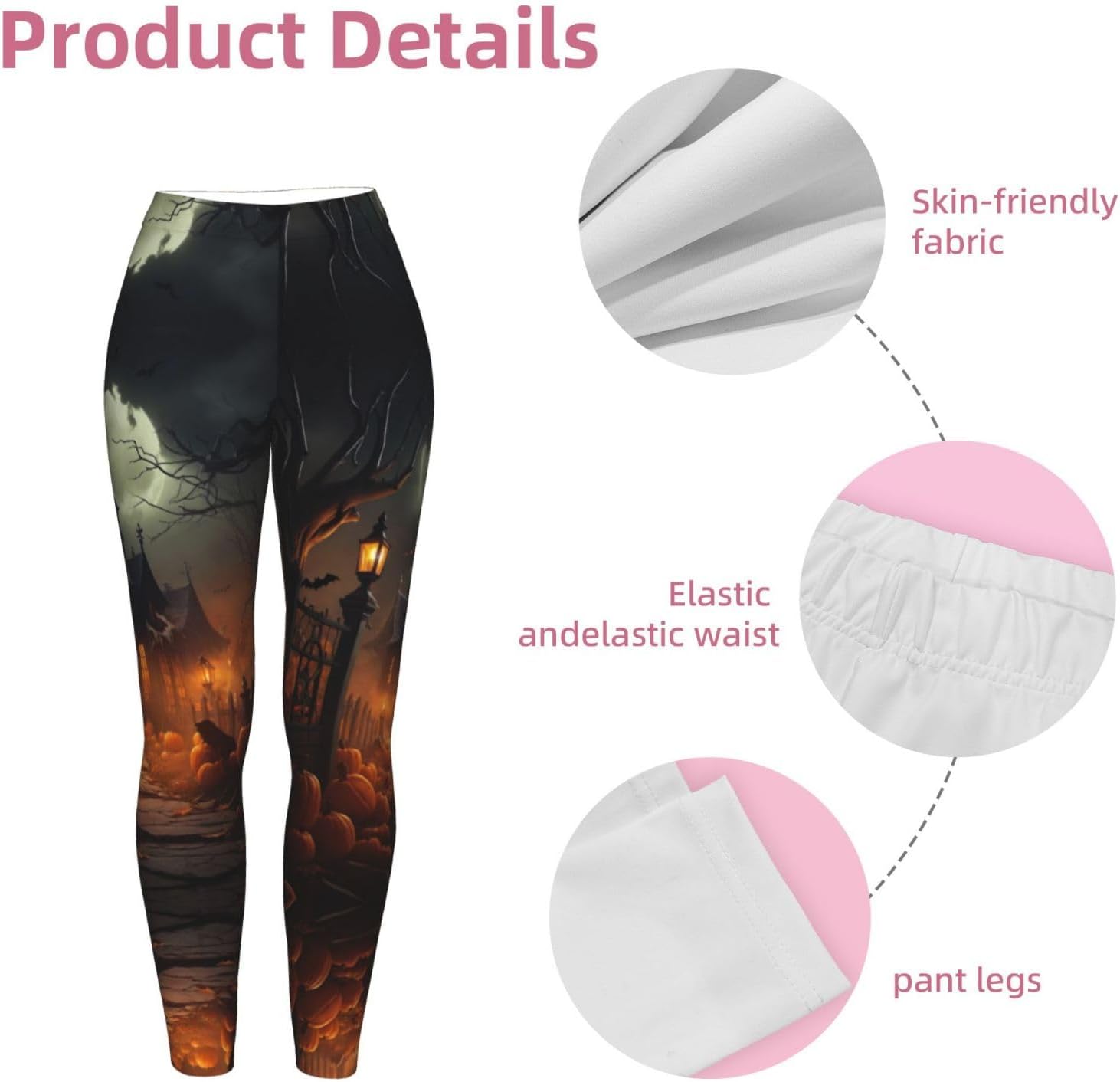 Scary Halloween Print Women's Leggings,High Waist Workout Pants for Gym,Hiking