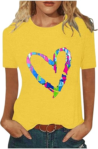 UODSVP Camiseta de manga larga para mujer, casual, de manga corta, cuello redondo, impresa, para el día de San Valentín
