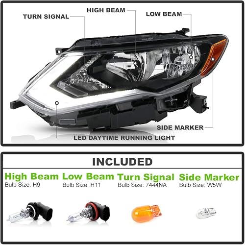 Miniatura 2 de ACANII - Para [modelo halógeno de fábrica] 2017-2019 Nissan Rogue LED DRL Faro delantero reemplazo lado del conductor