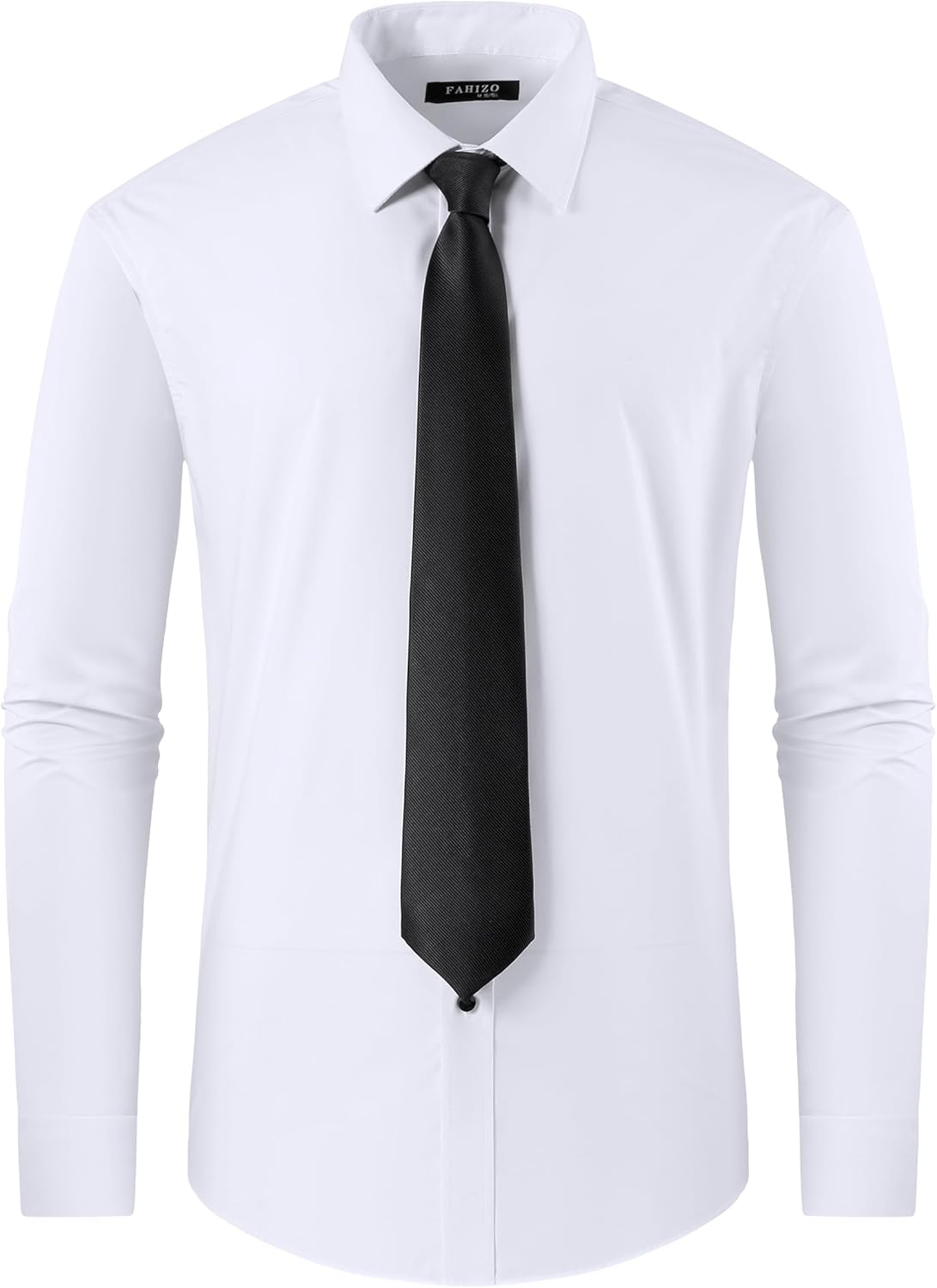 FAHIZO Men's White Tuxedo Shirt with Wing Collar, French Cuffs & Accessories