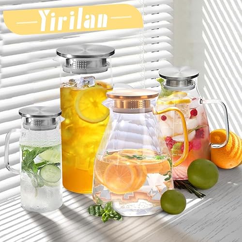 Miniatura 8 de Yirilan Jarra de vidrio, jarra de agua de 2.2 litros con tapa, jarra de té helado para refrigerador, jarra con tapa, jarra de agua de vidrio