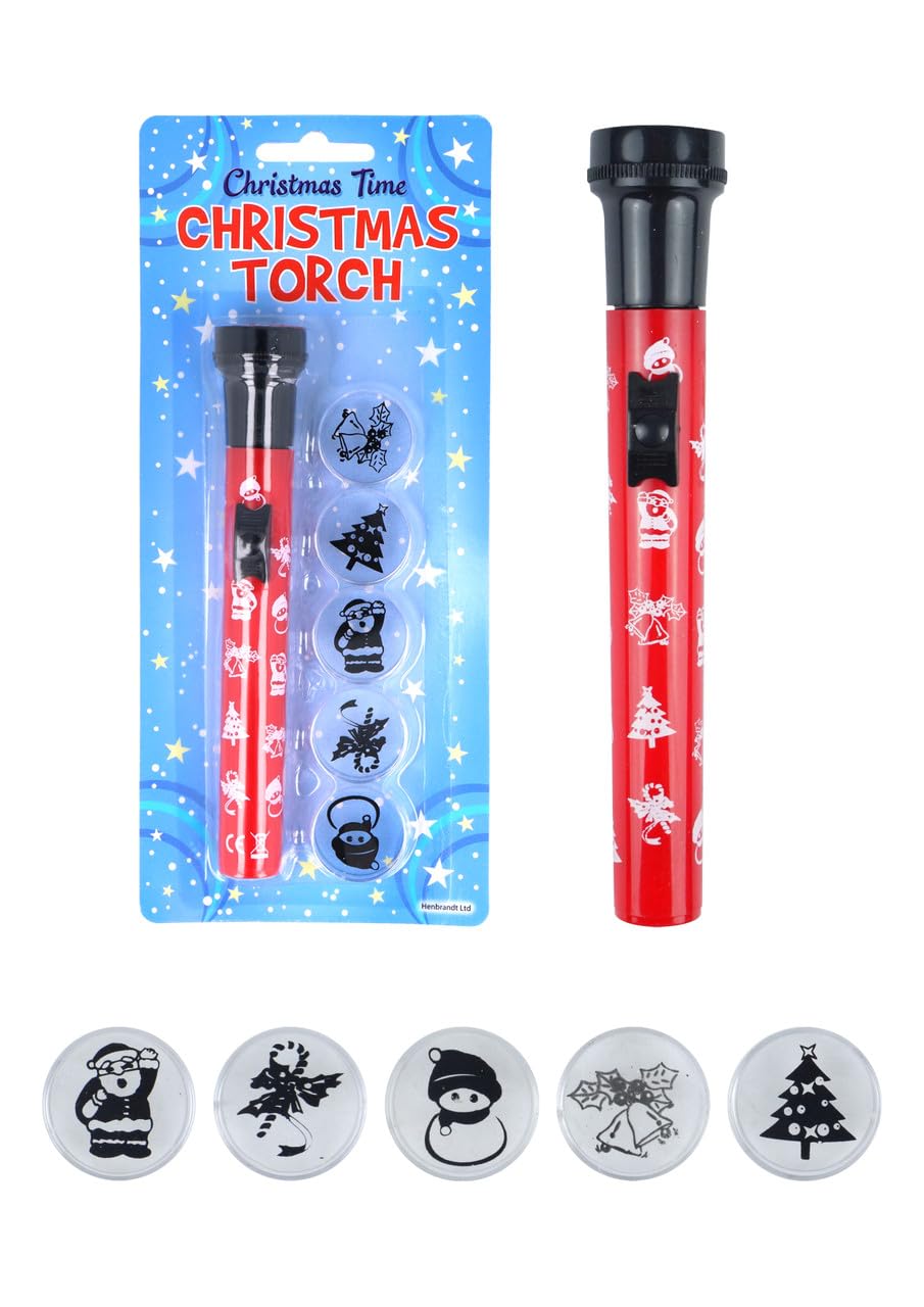 Skyte Skyte® Christmas Projector Torch With 5 Image Covers For Kids, Christmas Tree, Santa Claus, Bells, Mistletoe, Snowman Image Projection Toy Perfect For Stocking Fillers