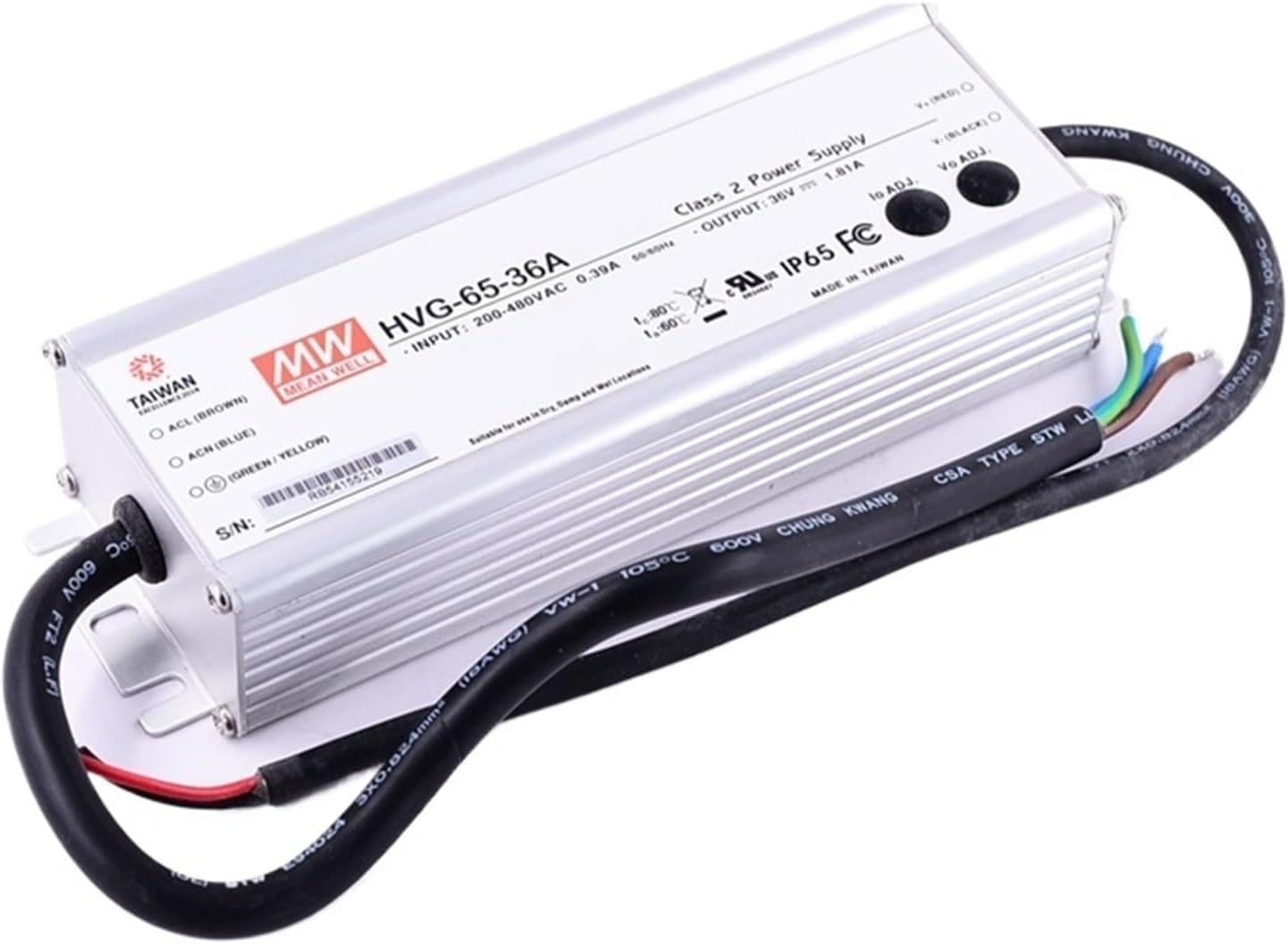 1PCS HVG-65 Series DC24V 36V 42V 48V 54V 65W IP67 Waterproof Single Output Adjustable LED Lighting Switching Power Supply(HVG-65-54B)