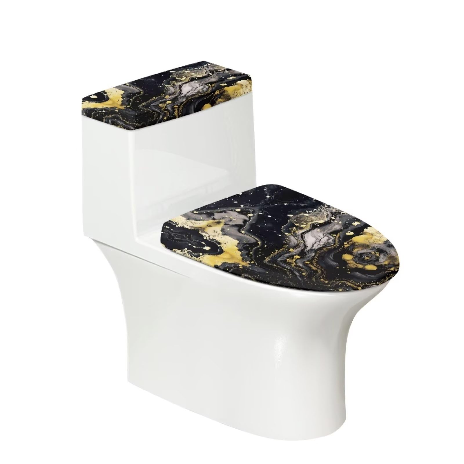 Kathyboom Toilet Seat Cover Elastic Soft Toilet Seat Covers for Home Office Toilet Fit Most Round and Elongated Oval Toilet Reusable Covers Bathroom Decor(Black Gold Marble)