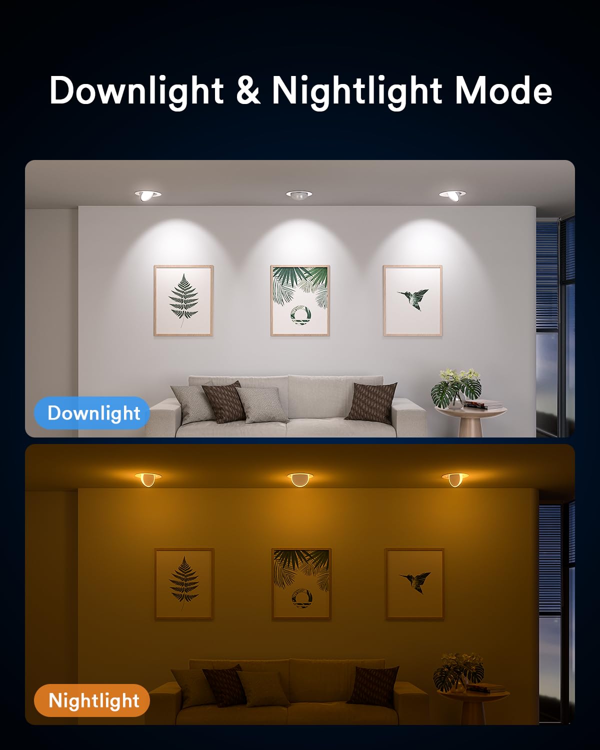 Amazon.com: Lumary Iluminación empotrable de cardán inteligente de 4  pulgadas con luz nocturna de 2200 K, luces empotrables LED giratorias de  270° + 90°, 9W 600LM en ángulo ajustable, funciona con Alexa
