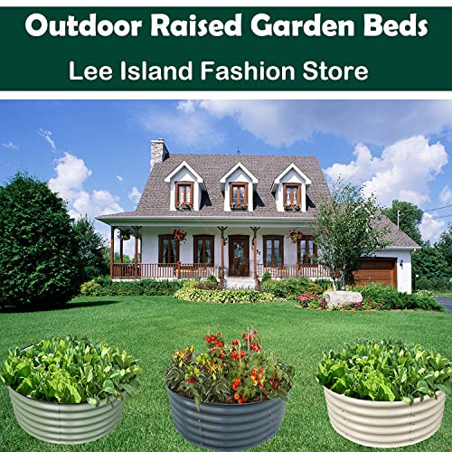 Cjiepeic 17 Inch Tall 42" Round Aluzinc Stainless Steel Metal Raised Garden Bed Kit, Planter Box For Planting Outdoor Plants Vegetables Flower Herb (Grey) #TOP2