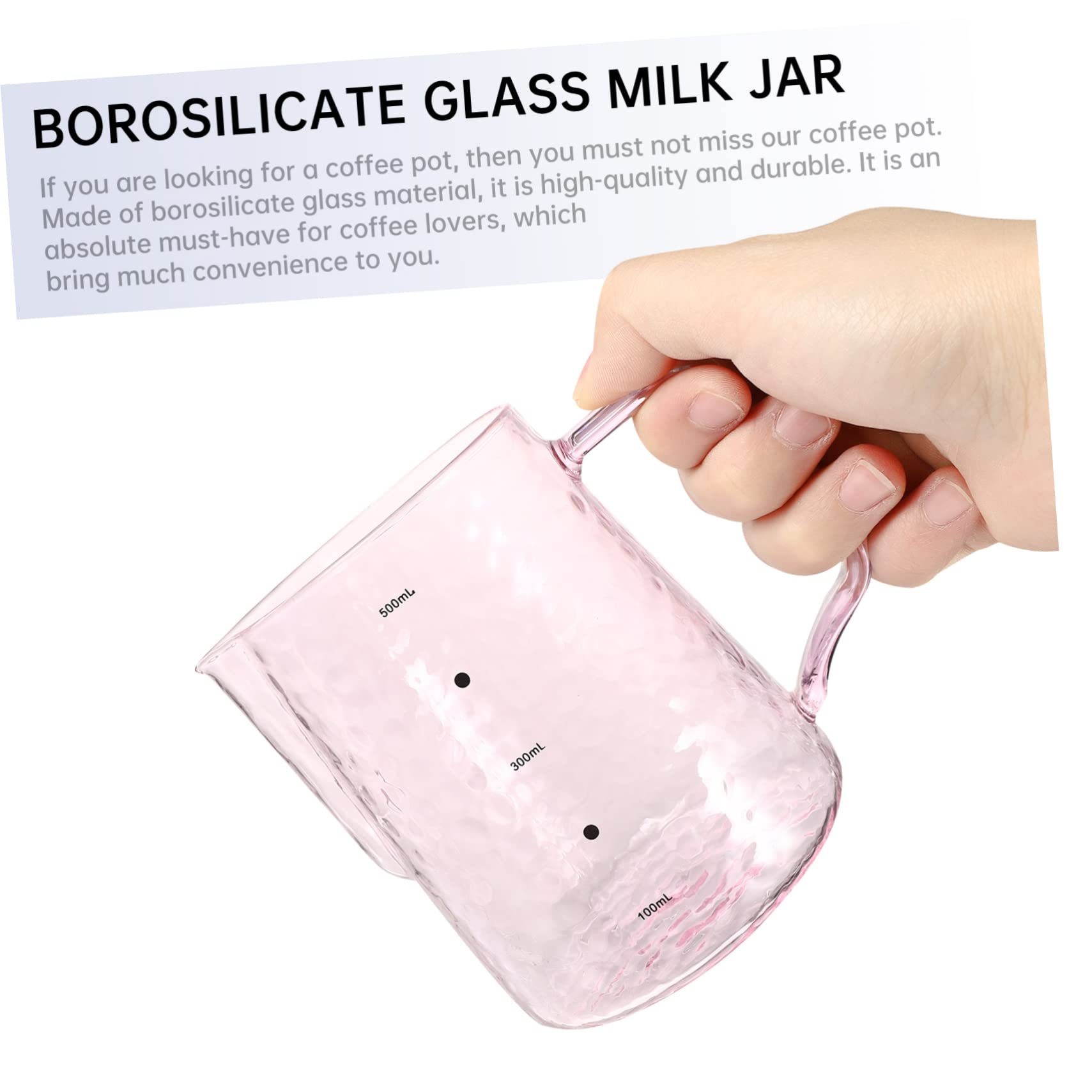 BRIGHTFUFU Espresso Pitcher Pink Frothing Jug Glass Pot Cold Brew Coffee Pitcher for Hotel Restaurant Milk Tea Shop