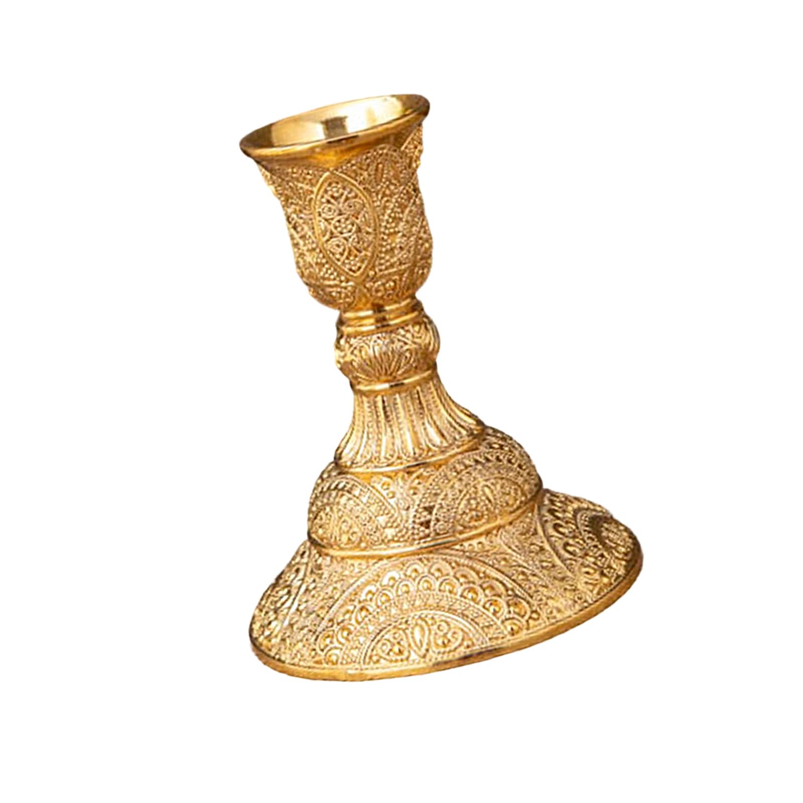 Artistic Handcrafted Single Arm Candlestick Engraved Detailing Antique Metal Taper Holders for Mantels Display Metal Holders