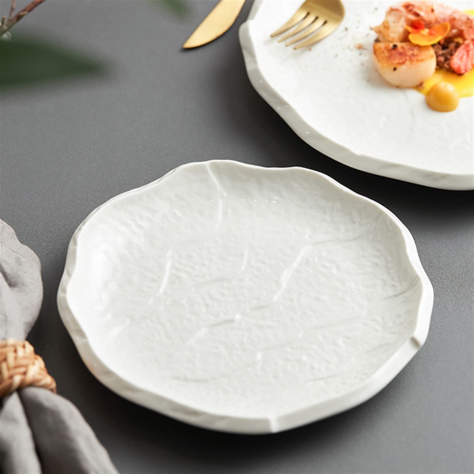 Talerze Deserowe Biały talerz do jadalni Ceramiczny Nieregularny obiadowy Talerz naczyń deserowy Naczynia domowe Hotelowa kawiarnia Płaski Głęboki Zastawa stołowa(Duży)