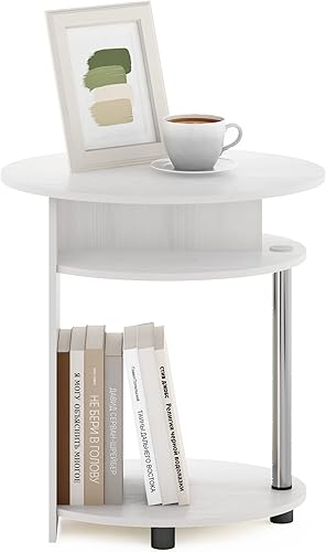 Miniatura 4 de Furinno JAYA Mesa auxiliar ovalada de diseño simple con contenedor, roble blancocromo