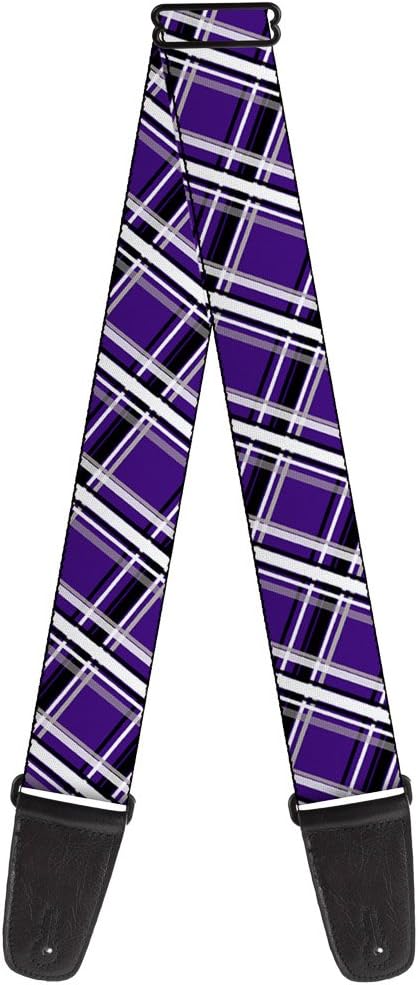 Buckle-Down Guitar Strap Plaid X2 Purple Gray White Black 2 Inches Wide