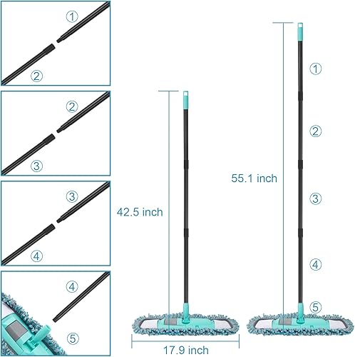 Miniatura 7 de KeFanta Trapeadores para limpieza de suelos con 2 almohadillas lavables diferentes, mopa de microfibra para suelos de madera dura con mango largo de