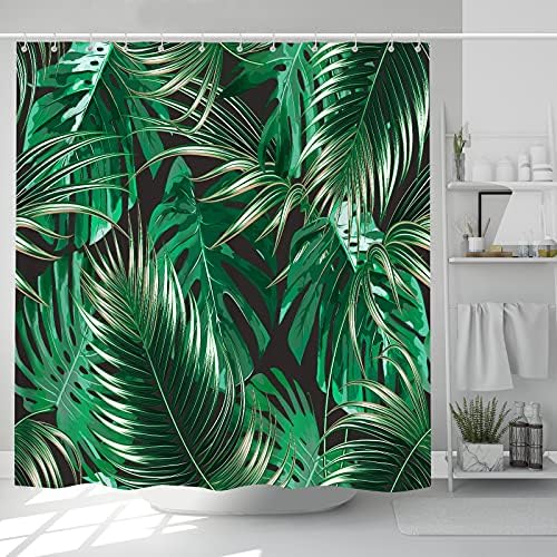 Tropical Leaf Shower Curtain Summer Hawaii Rainforest Banana Leaf Wild Jungle Plant Green Palm Leaves Print Pattern Bathroom Curtain Set with 12 Hooks 72 x 72 inch Waterproof Fabric Nature Bath Decor