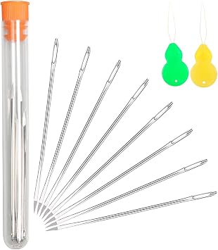Hekisn Professional Large-Eye Triangle Leather Needles with Threaders for Hand Sewing Repair Stitching Projects 1.83 * 70mm