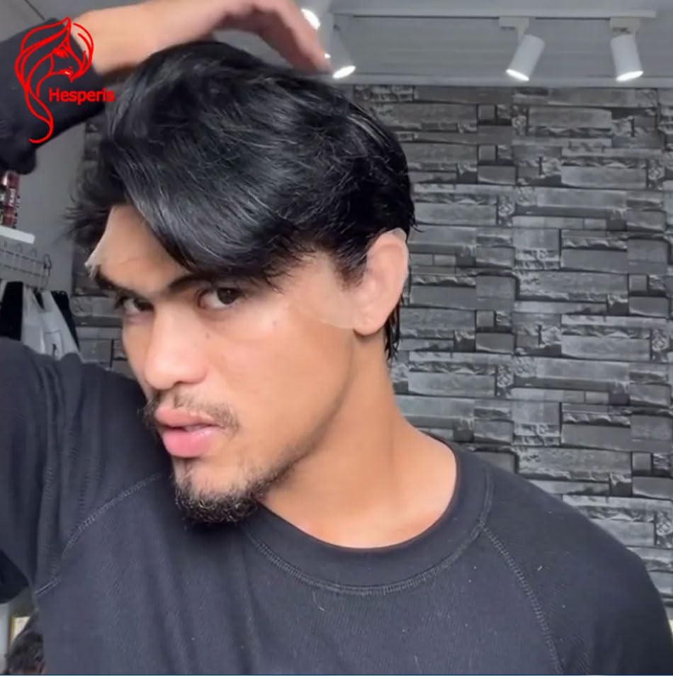 Hesperis Pre Plucked Men's Wig with Sideburns Shaved Lace Front Human Hair Wigs Short Pixie Cut Wig with Side Layered Bangs (150density)