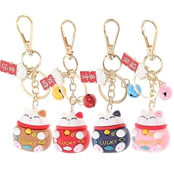 4pcs Lucky Keychain Maneki Neko Keyring Bag Charms with